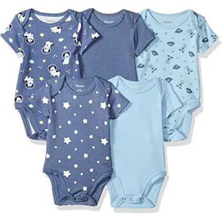 Hanes Baby Bodysuits, Ultimate Flexy Short Sleeve for Boys & Girls, 5-Pack