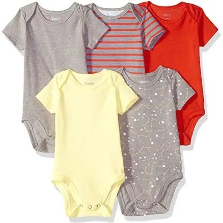 Hanes Baby Bodysuits, Ultimate Flexy Short Sleeve for Boys & Girls, 5-Pack