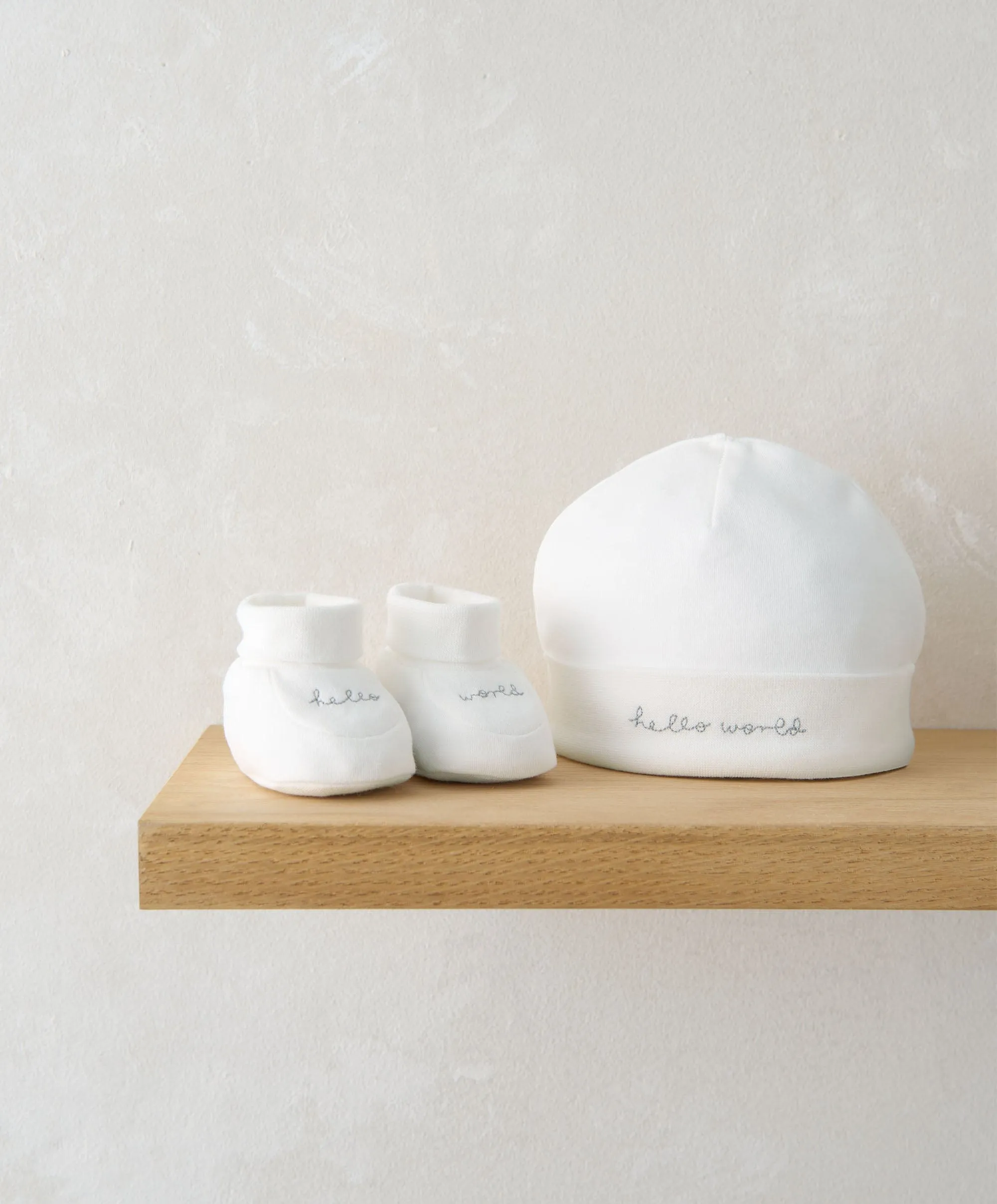 Hello World Hat & Booties - White