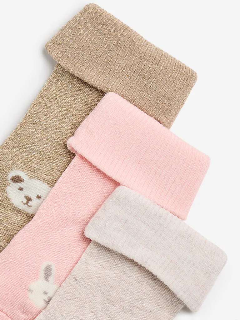 HOP Baby Beige Solid Socks- Pack of 3