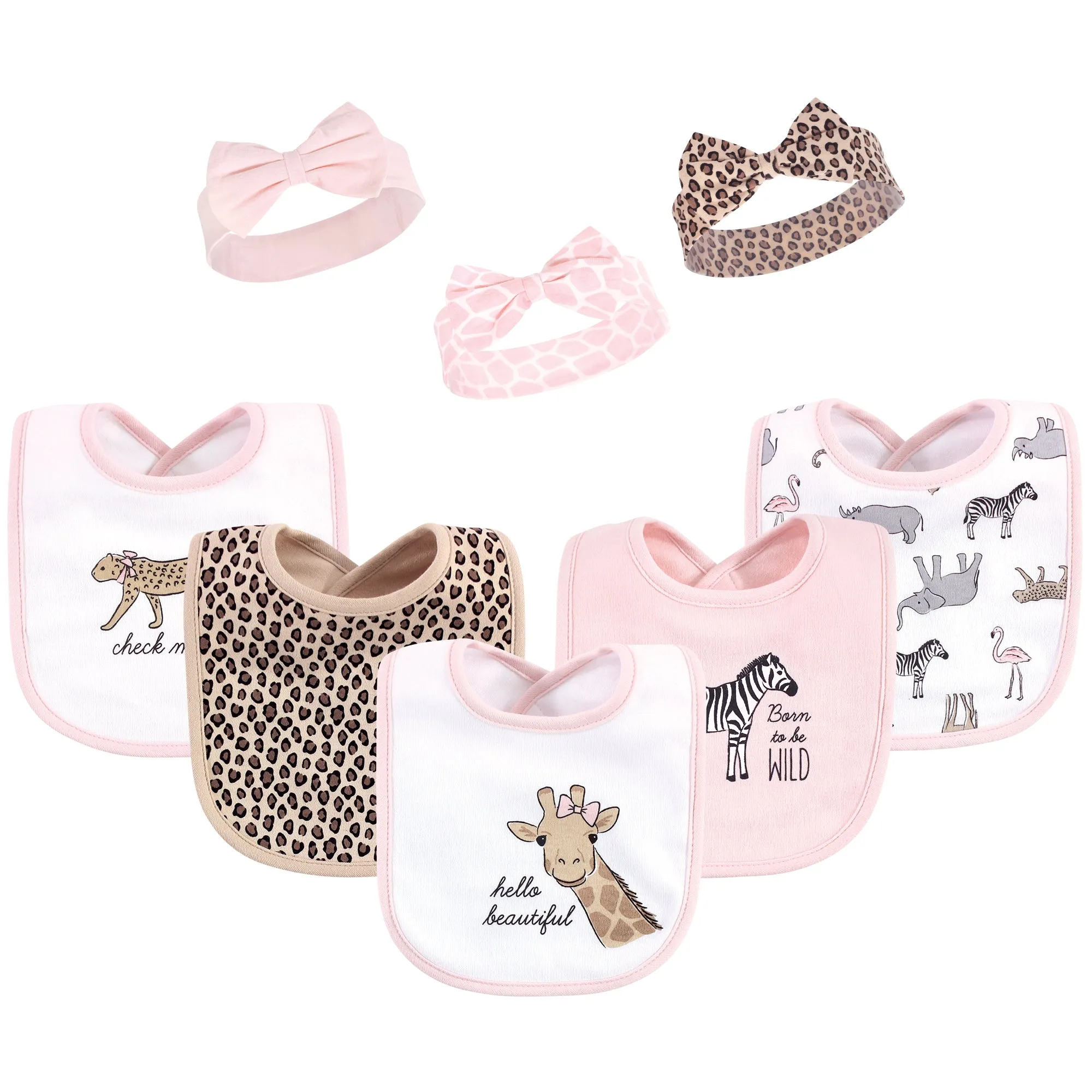 Hudson Baby Cotton Bib and Headband or Caps Set, Leopard Safari