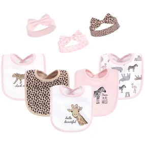 Hudson Baby Cotton Bib and Headband or Caps Set, Leopard Safari