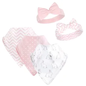 Hudson Baby Cotton Bib and Headband or Caps Set, White Bunny