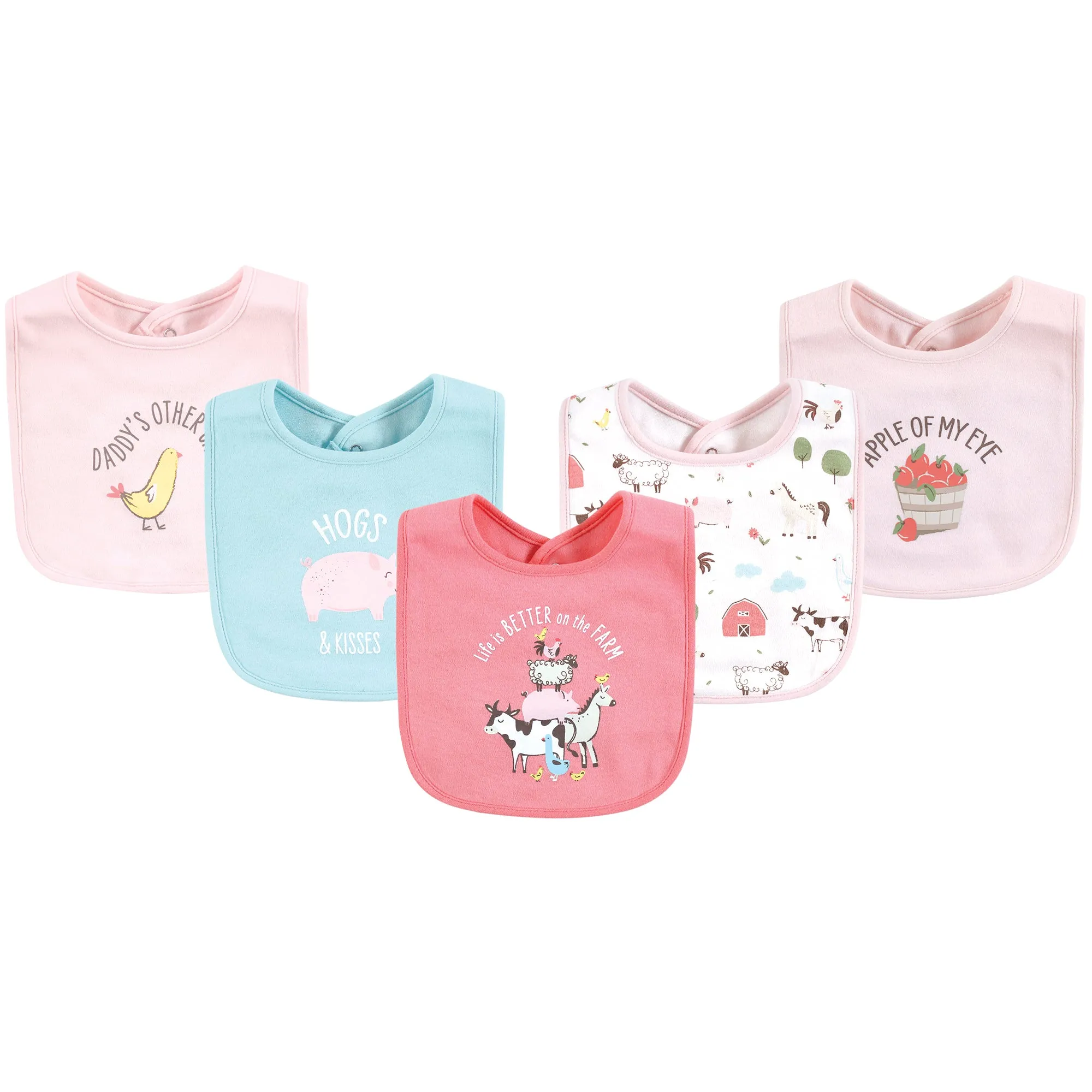Hudson Baby Cotton Bibs, Pink Farm Animals