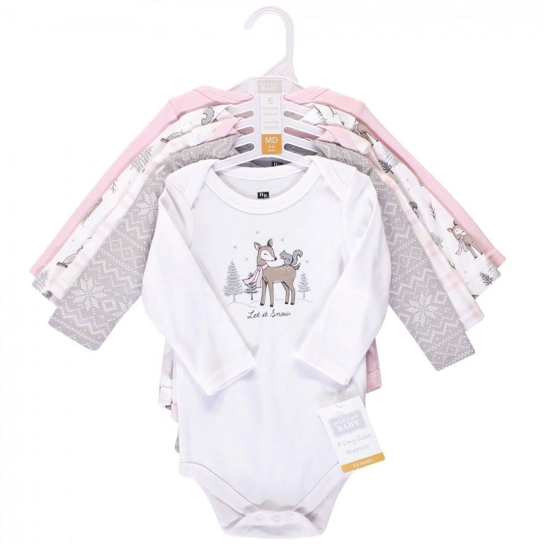 Hudson Baby Infant Girl Cotton Long-Sleeve Bodysuits 5pk, Winter Forest, 18-24 Months