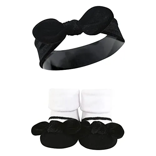 Hudson Baby Infant Girl Headband and Socks Set, Velvet Knot, 0-9 Months