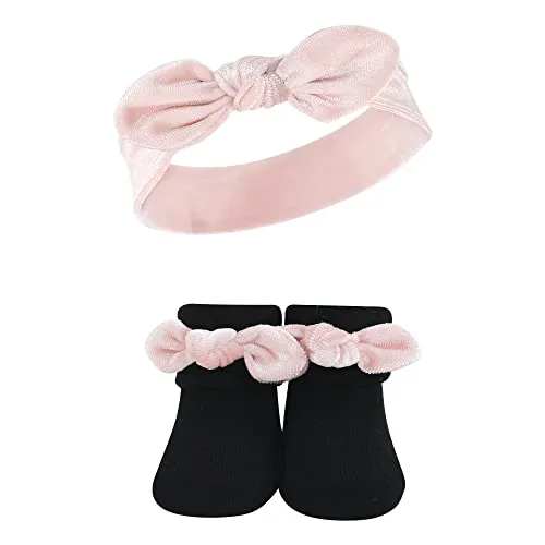 Hudson Baby Infant Girl Headband and Socks Set, Velvet Knot, 0-9 Months