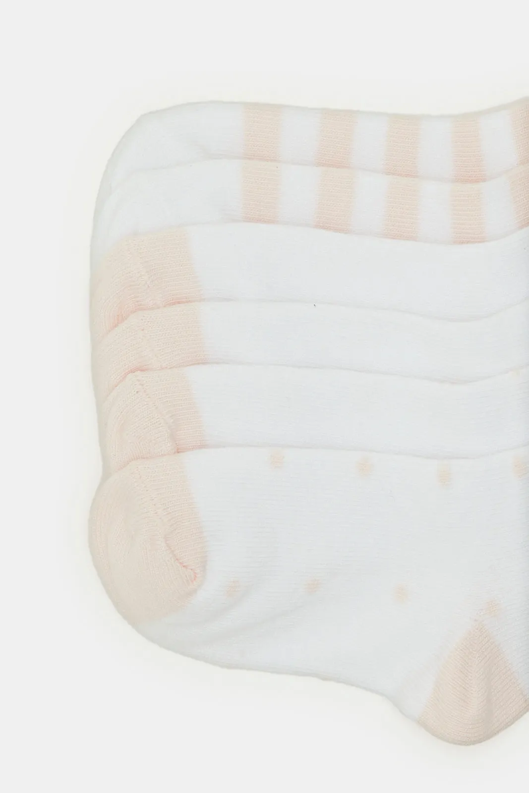Infant Girls Beige And White Striped Ankle Length Socks (3 Pairs)