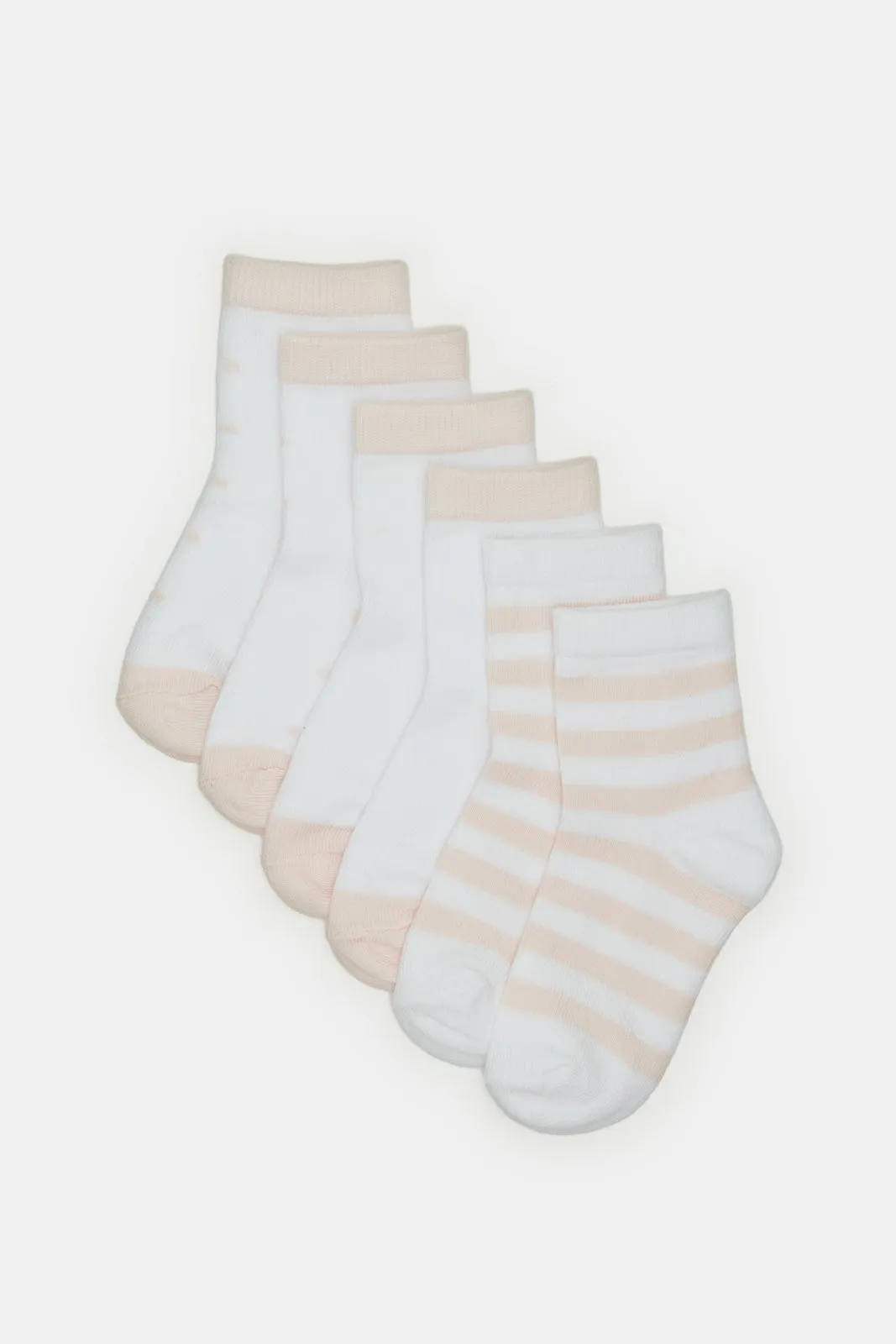 Infant Girls Beige And White Striped Ankle Length Socks (3 Pairs)