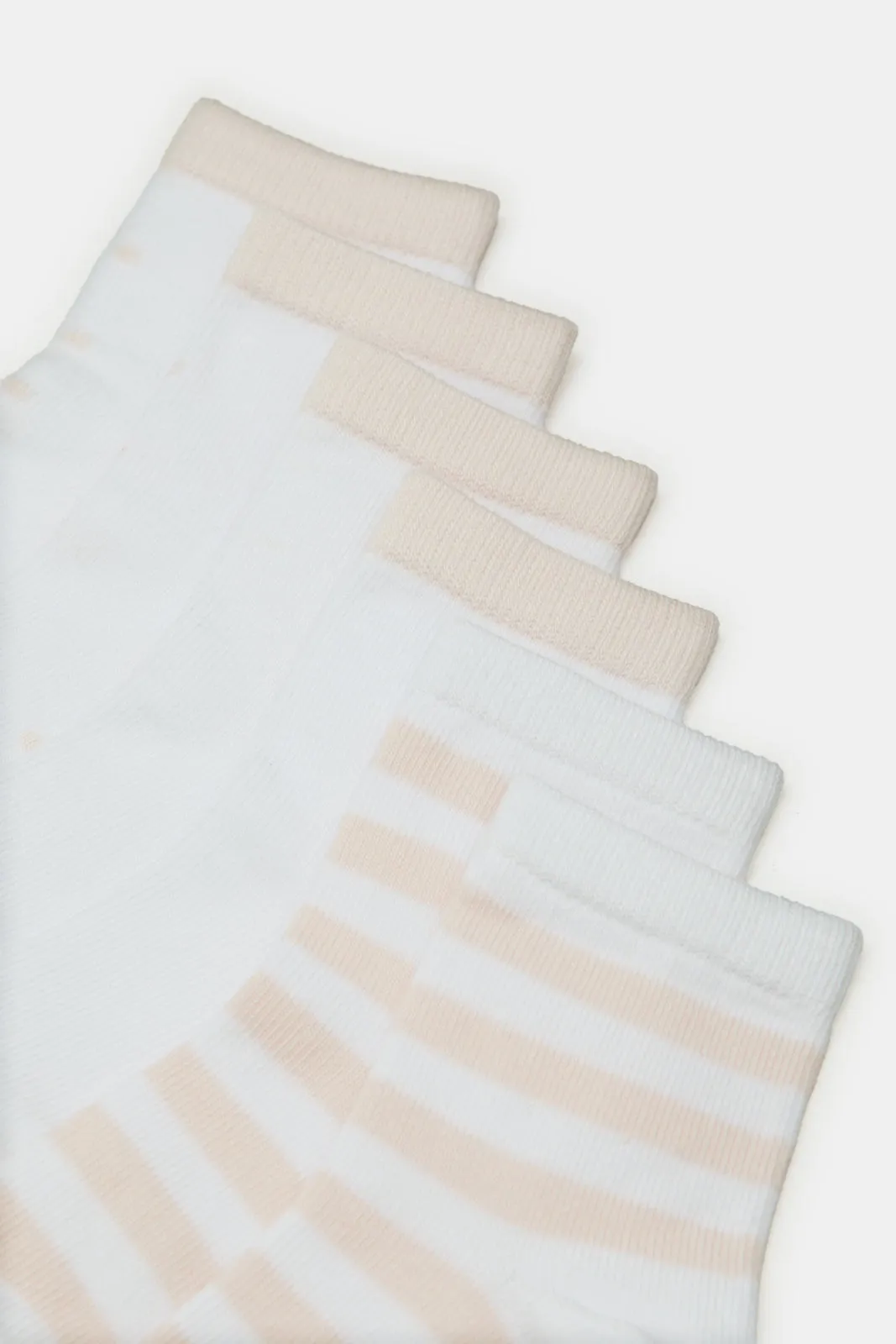 Infant Girls Beige And White Striped Ankle Length Socks (3 Pairs)