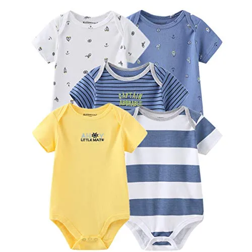 Kiddiezoom Baby Boys' 5-Pack Short Sleeve Baby Bodysuits One-Piece Bodysuit