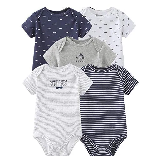 Kiddiezoom Baby Boys Bodysuit Newborn Short Sleeve Cotton 5-Pack