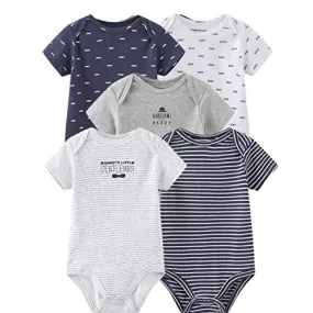 Kiddiezoom Baby Boys Bodysuit Newborn Short Sleeve Cotton 5-Pack