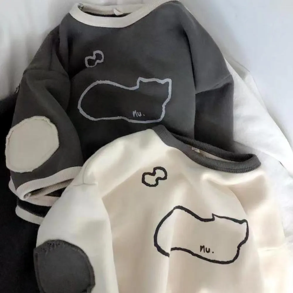 Kitten Fleece Sweater Children's Cartoon Sweater Casual Pullover Wholesale Kids Clothes