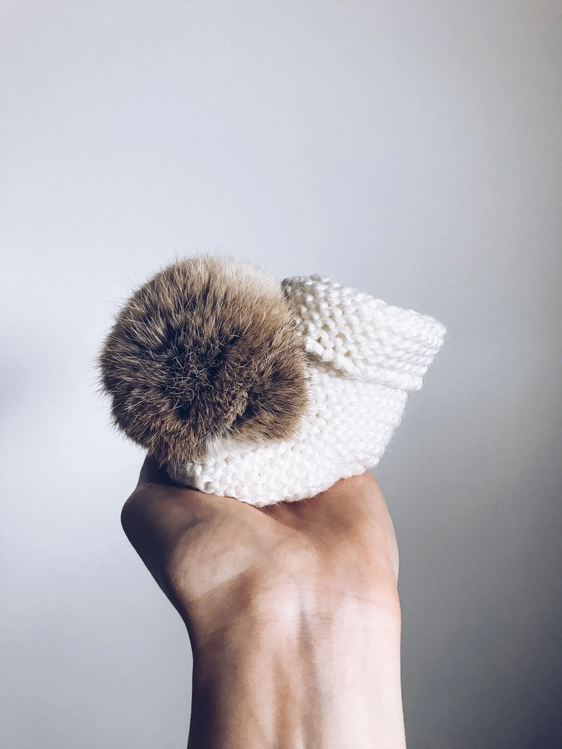 MILOVES Signature Hand Knitted baby booties with rabbit fur pompom