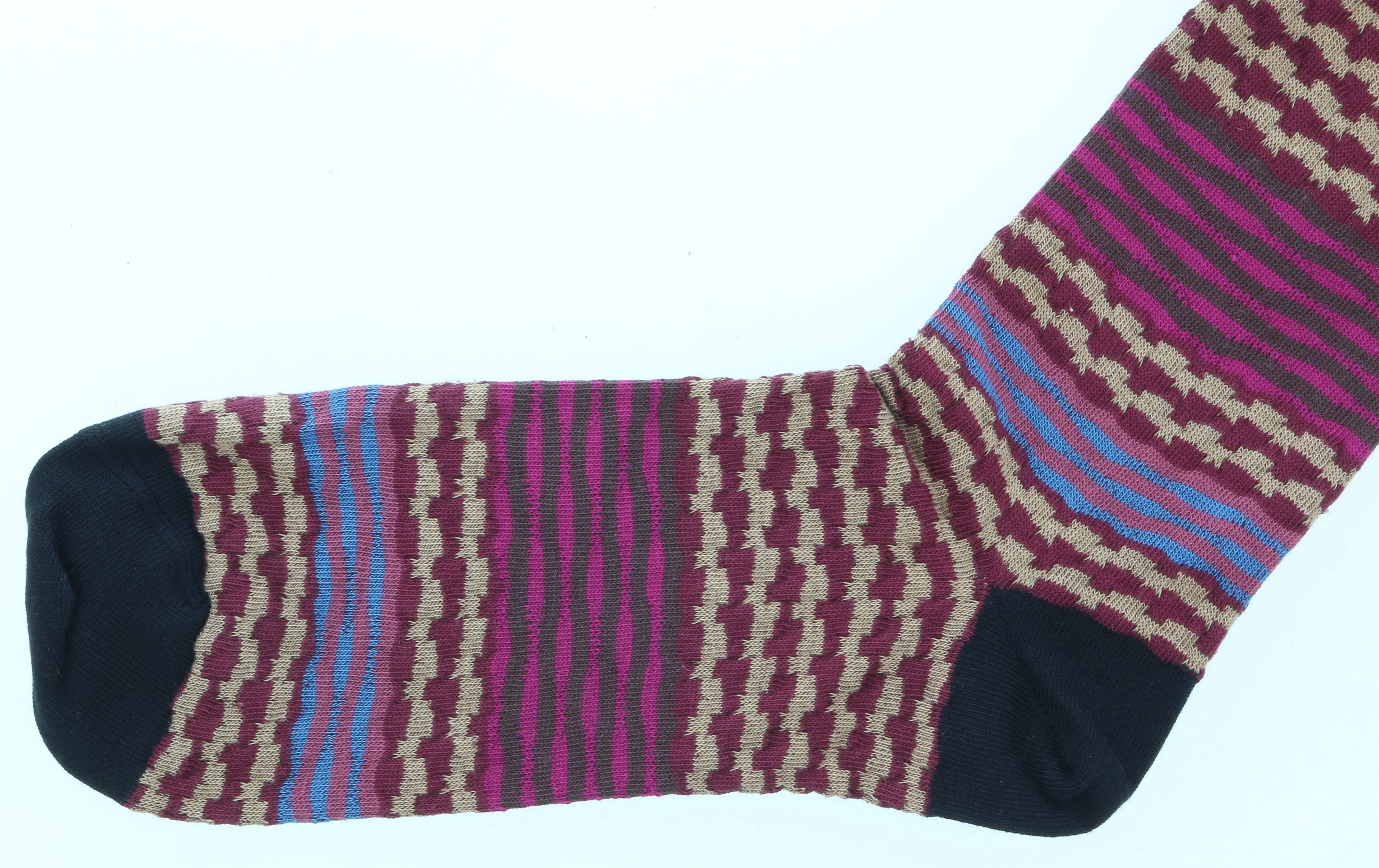 Missoni GM00CMU5238 0002 Hot Pink/Tan Mixed Stripe Knee Length Socks