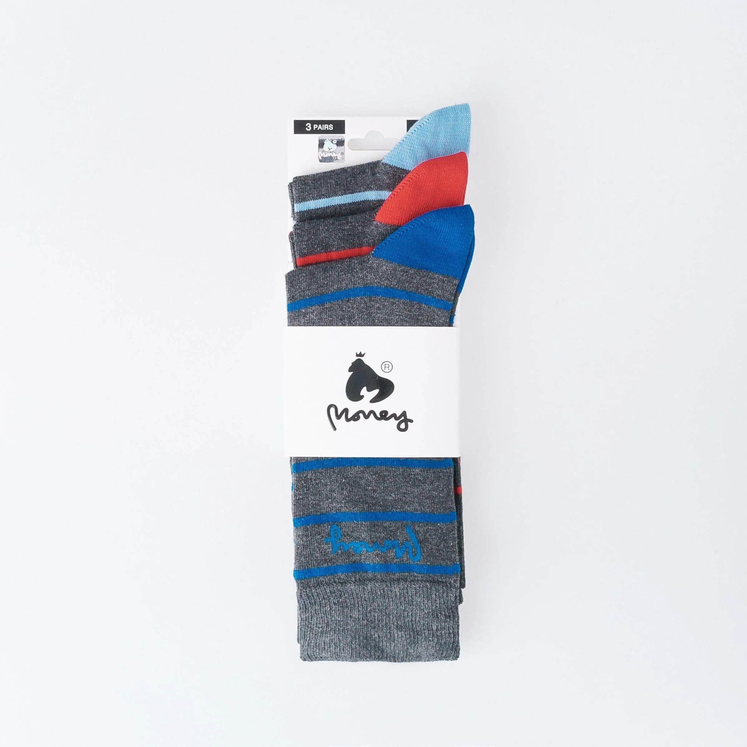 Money - Mens Sig Striped Socks 3pk - Charcoal Marl Mix