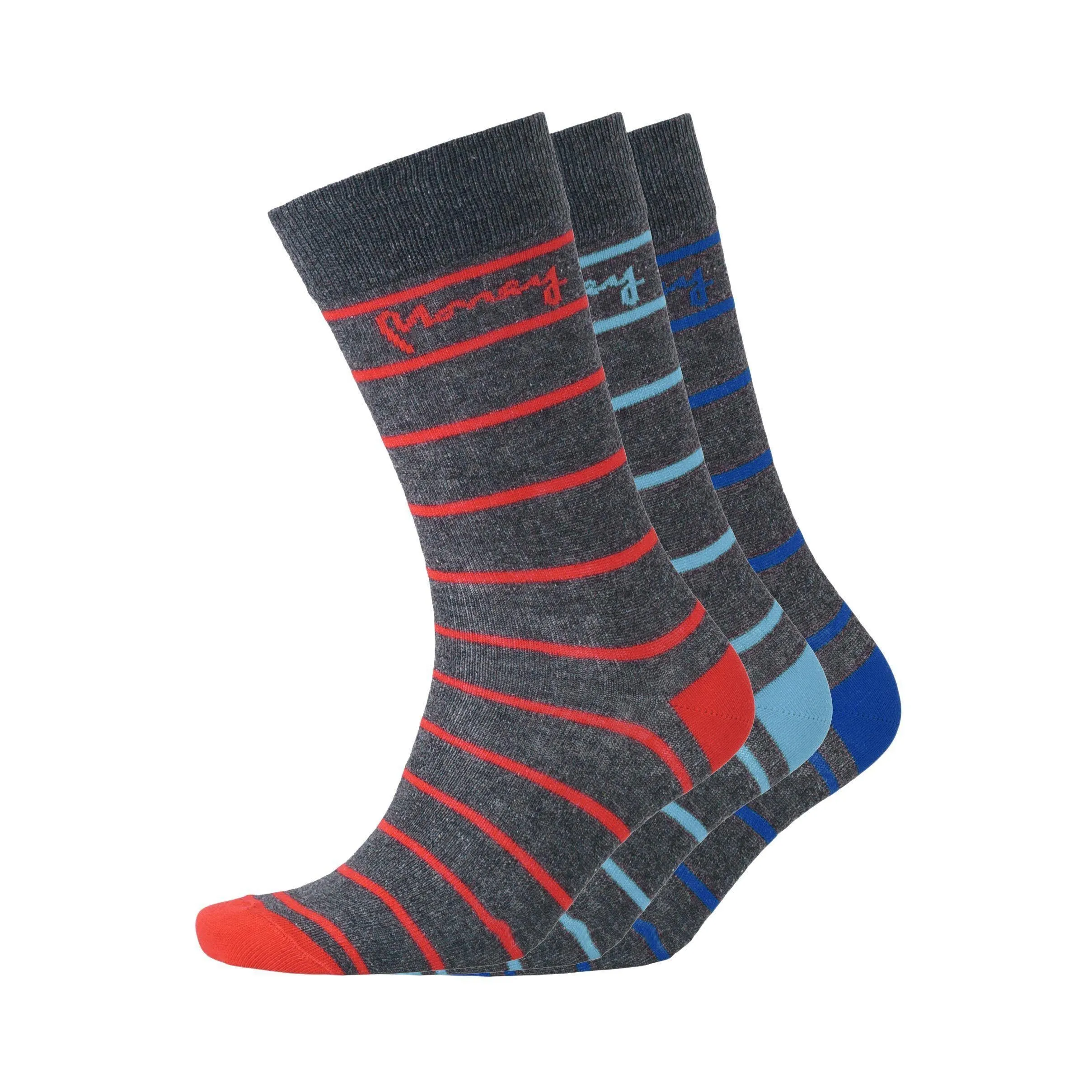 Money - Mens Sig Striped Socks 3pk - Charcoal Marl Mix