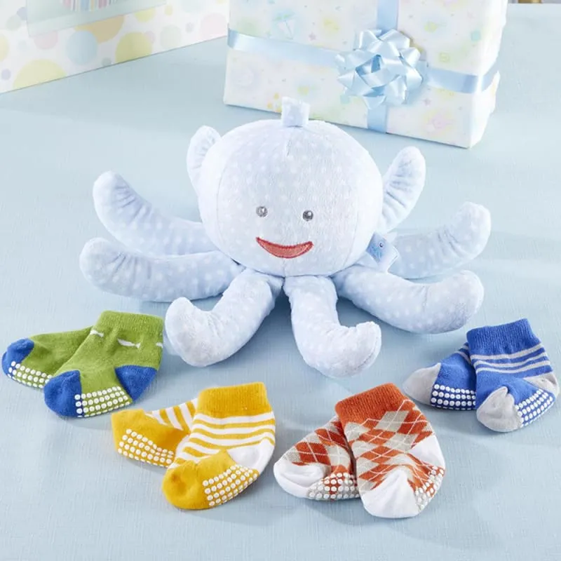 Mr. Sock T. Pus Plush Plus Octopus with 4 Pairs of Socks (Blue)