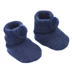 Navy Pom Pom Knitted Booties