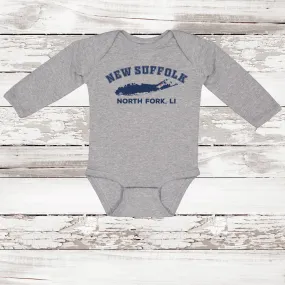New Suffolk North Fork LI Long Sleeve Baby Onesie | Classic Colors