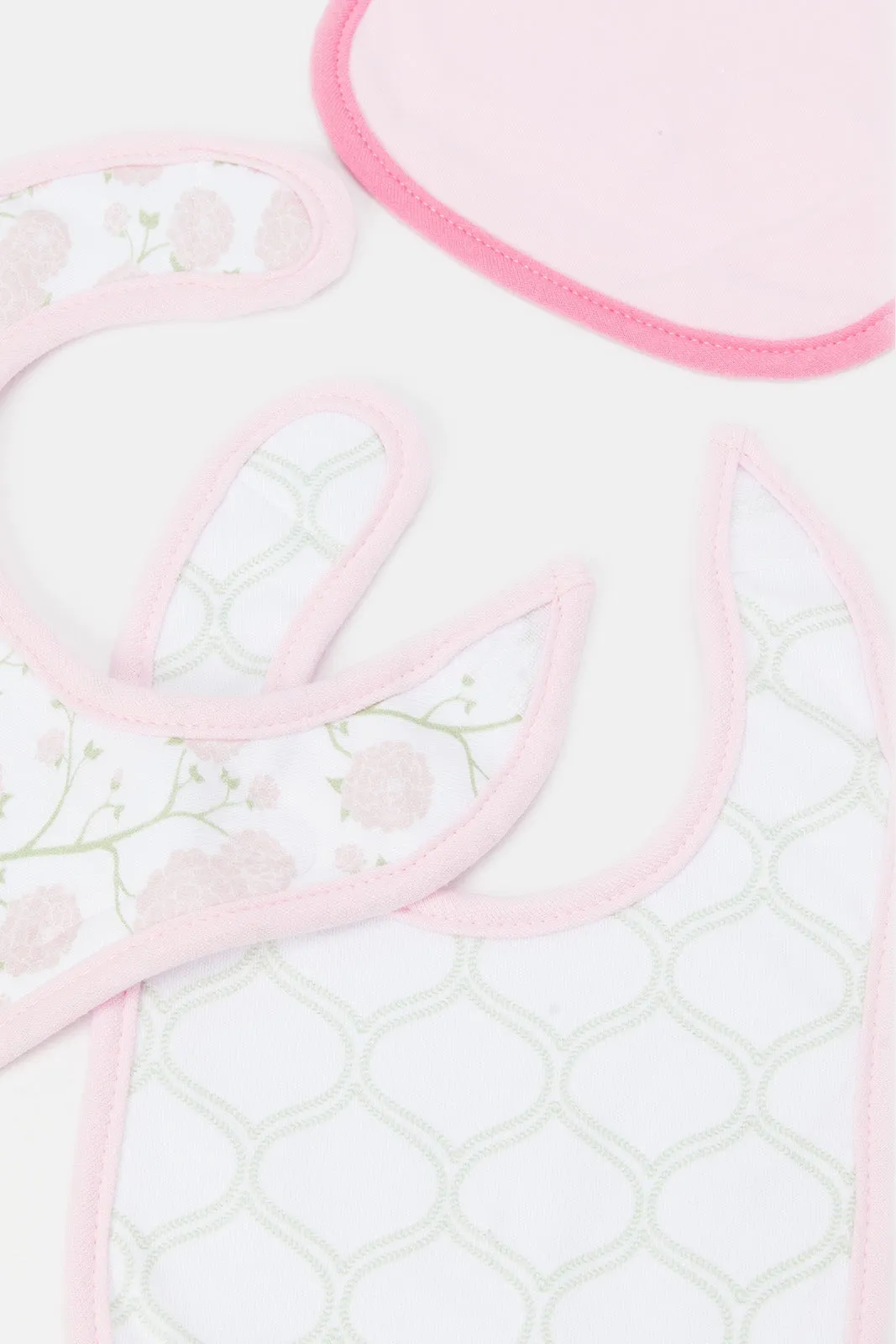Newborn Pink And White Printed Bib Set (Pack of 3)