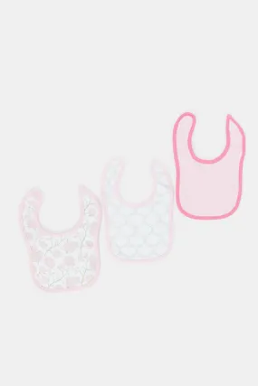 Newborn Pink And White Printed Bib Set (Pack of 3)