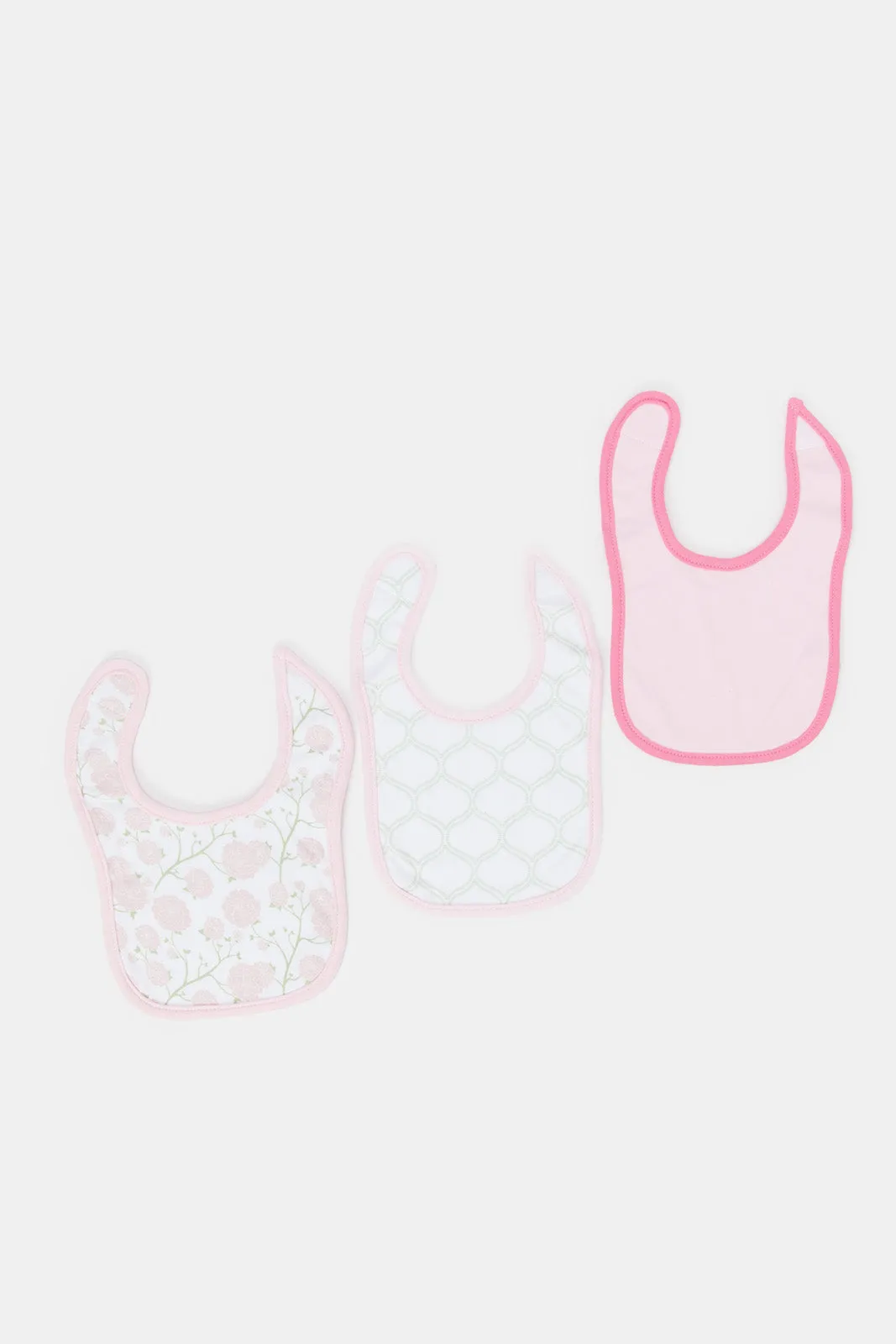 Newborn Pink And White Printed Bib Set (Pack of 3)