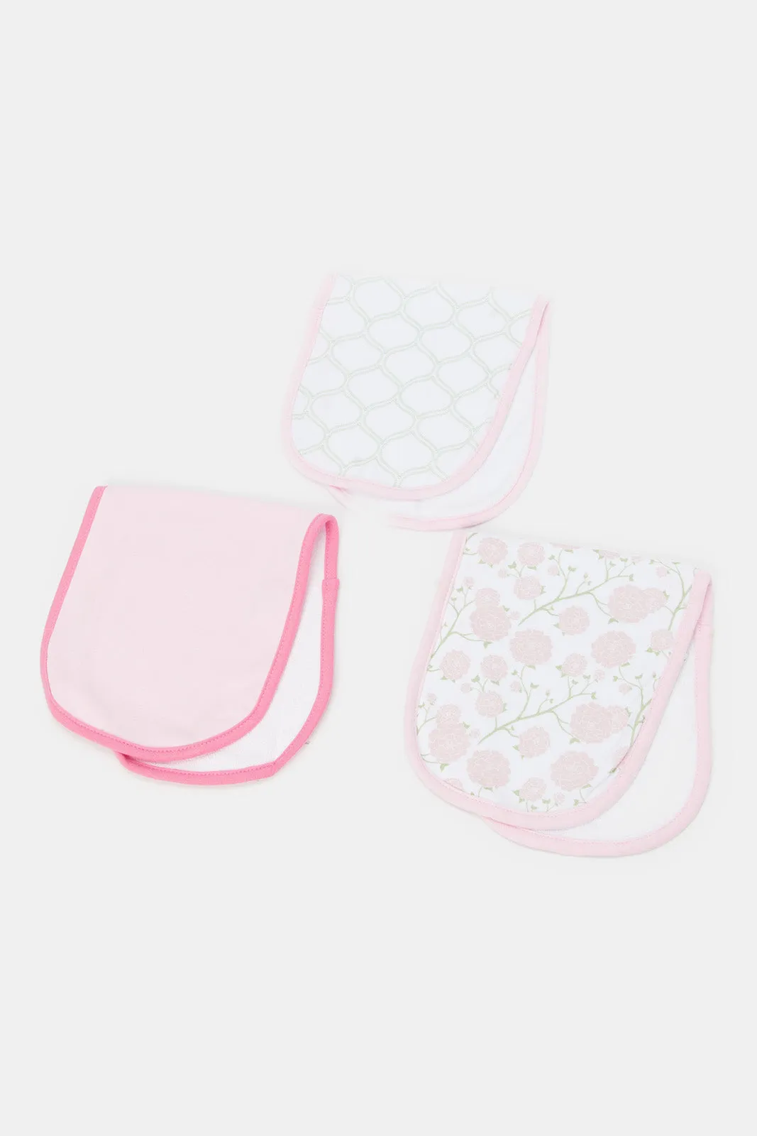 Newborn Pink And White Printed Bib Set (Pack of 3)