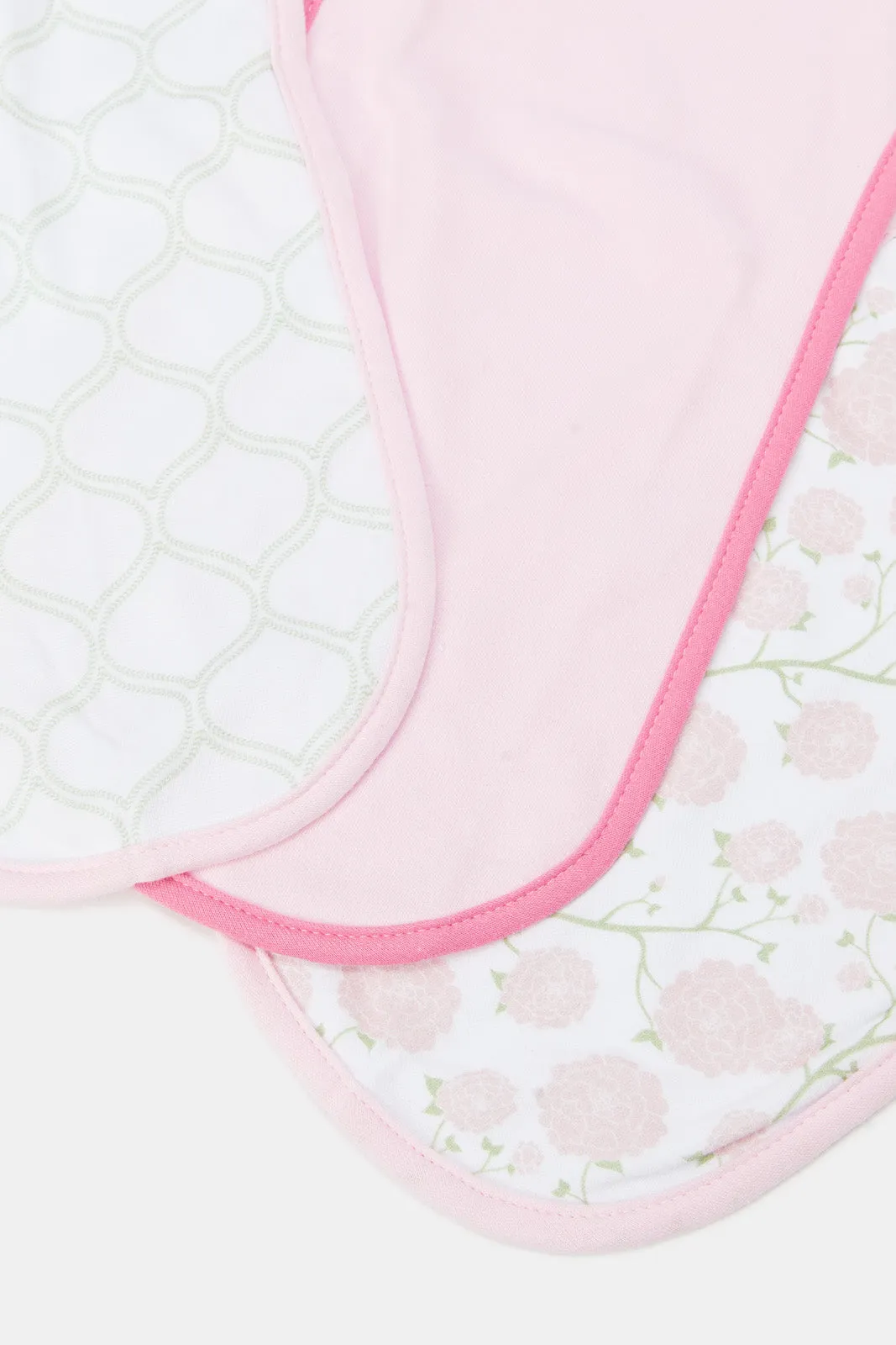 Newborn Pink And White Printed Bib Set (Pack of 3)
