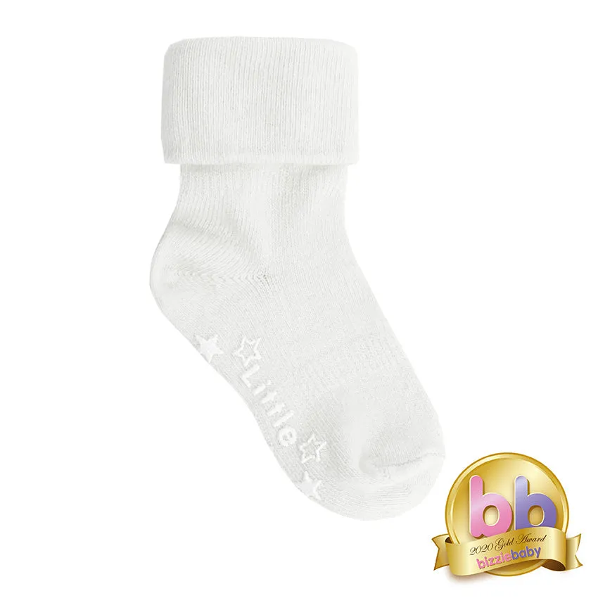 Non-Slip Stay On Baby and Toddler Socks - 3 Pack in Marshmallow Cream