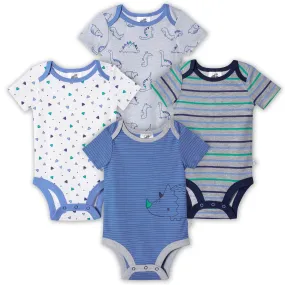 Organic Baby Boys 4-Pack Short Sleeve Lil' Dino Bodysuits