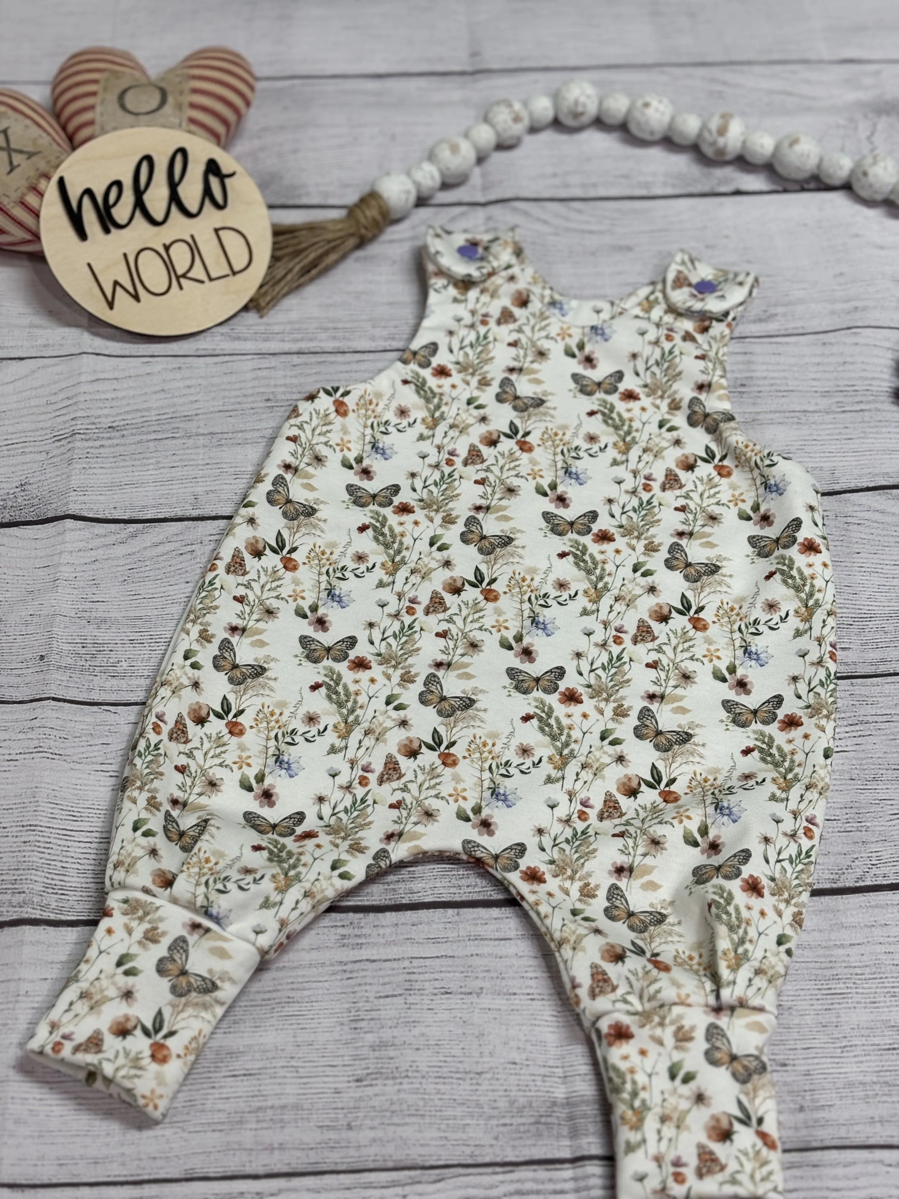 Organic Baby Clothes, Woodland Butterflies Romper, Organic Baby Romper