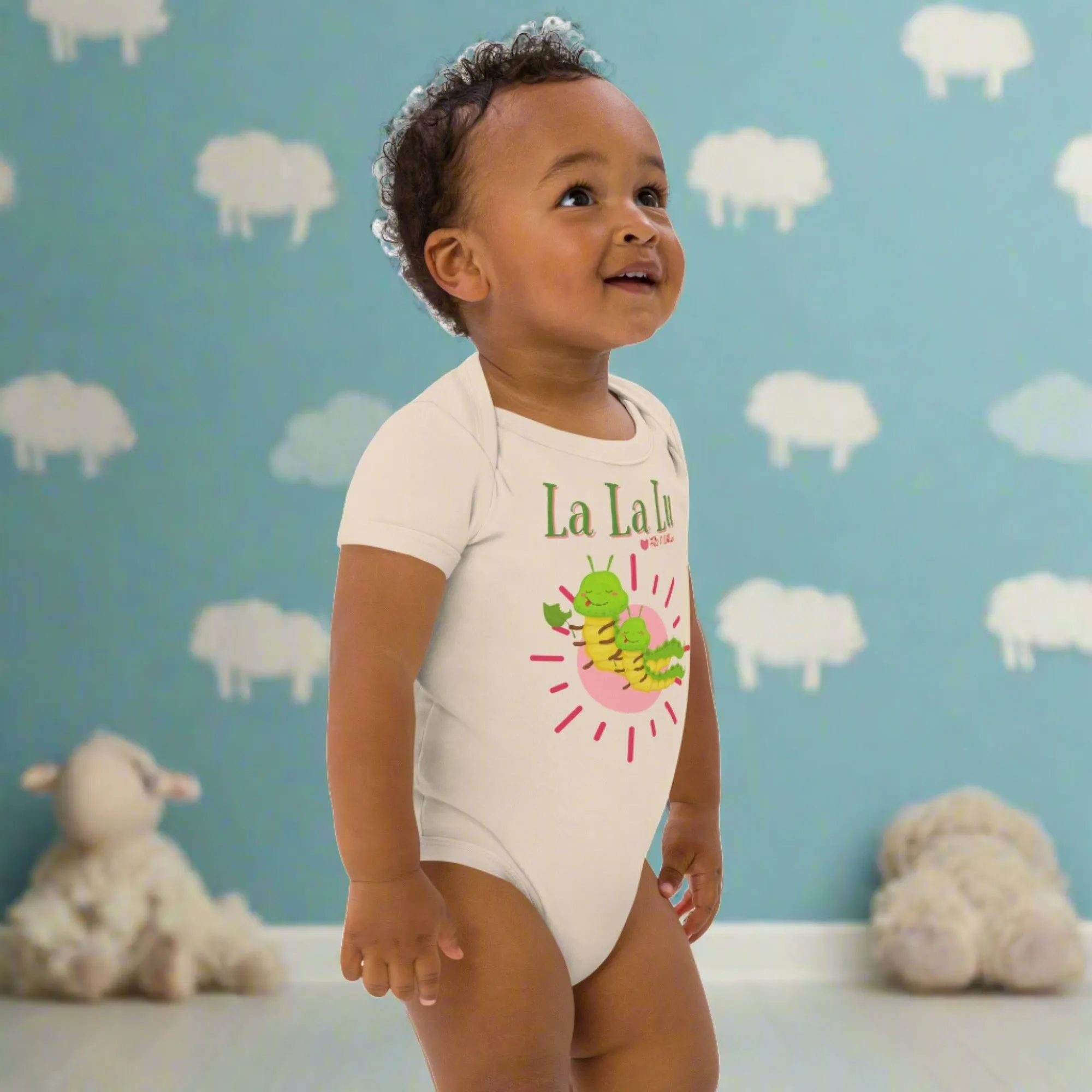 Organic cotton newborn bodysuit, short sleeve, La, La, Lu,