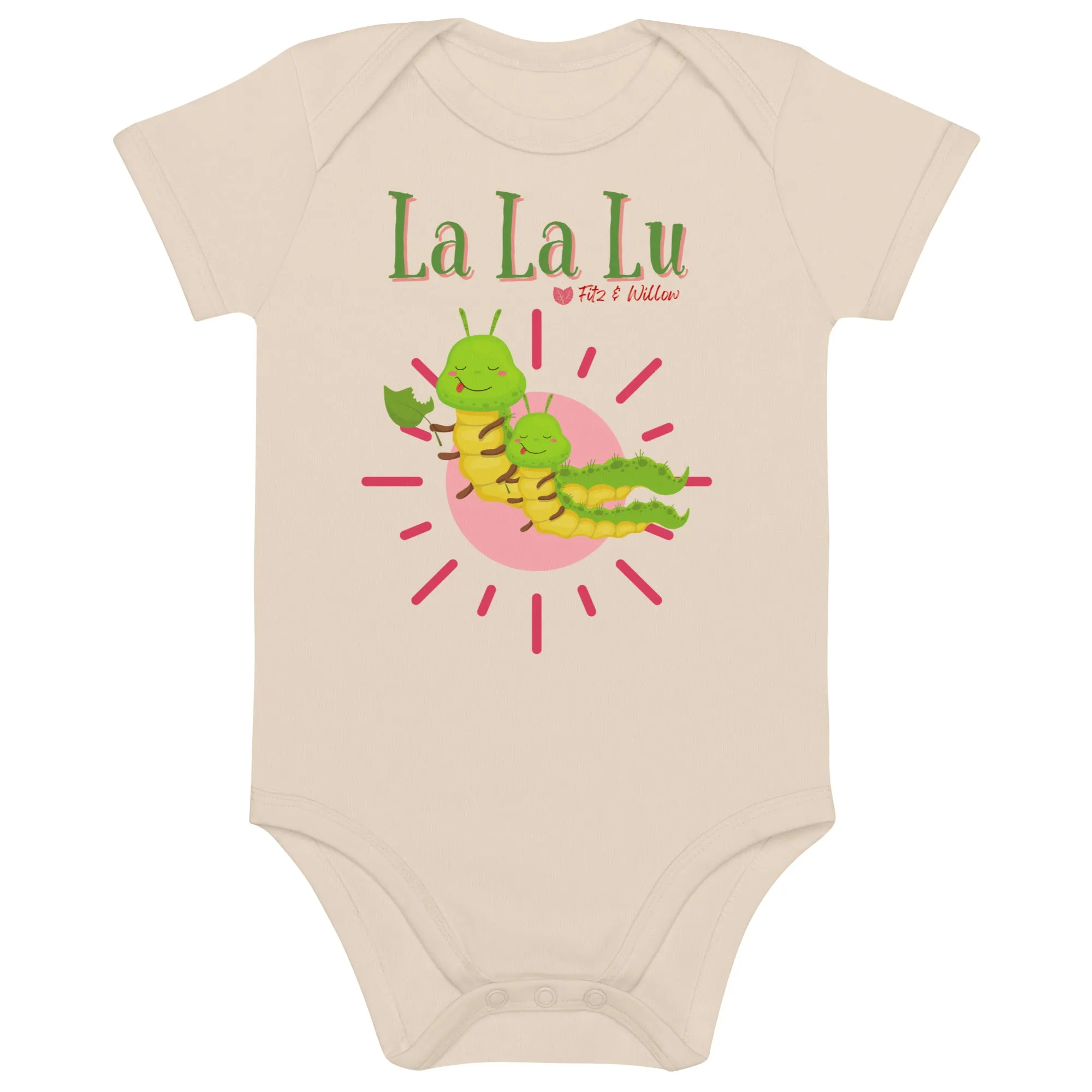 Organic cotton newborn bodysuit, short sleeve, La, La, Lu,
