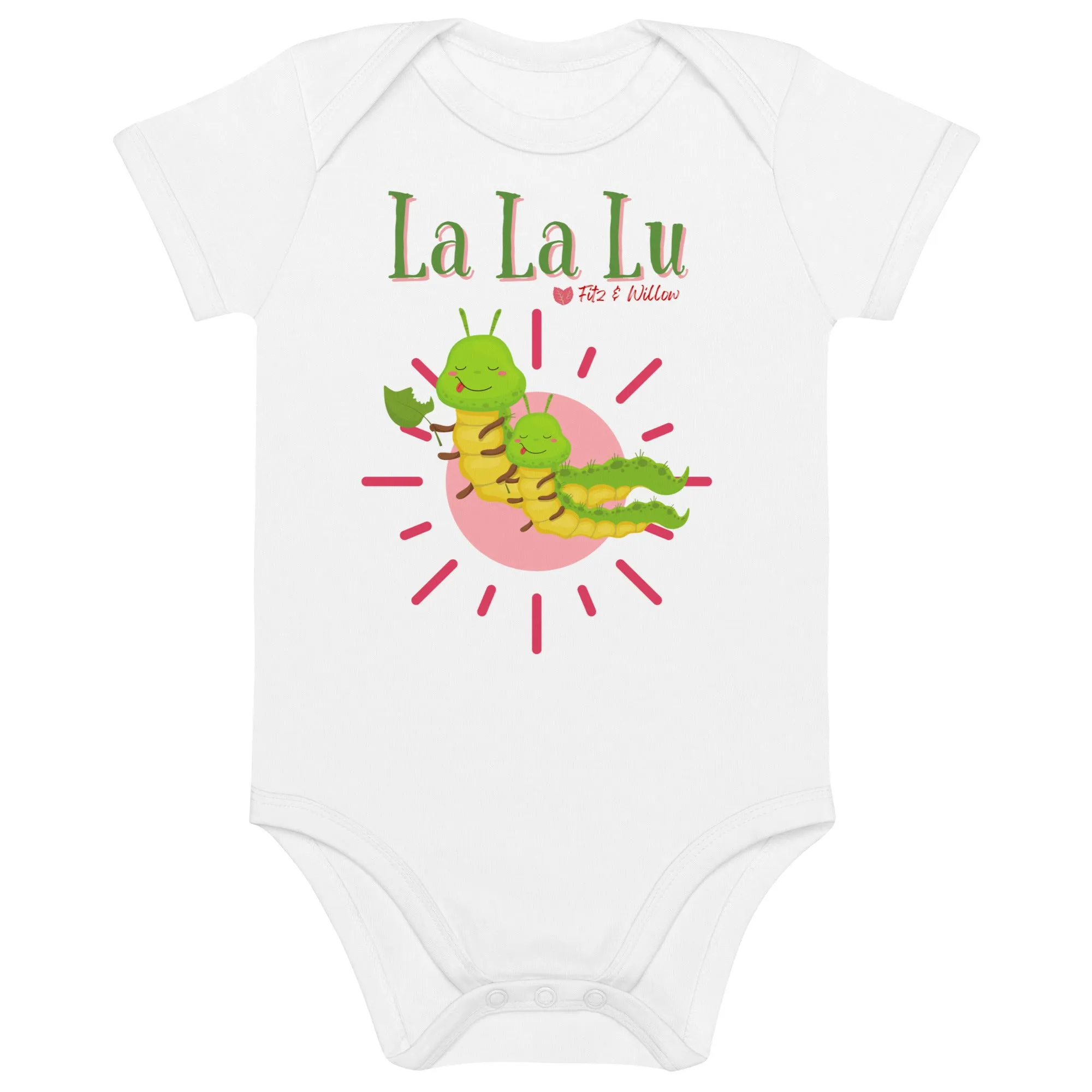 Organic cotton newborn bodysuit, short sleeve, La, La, Lu,