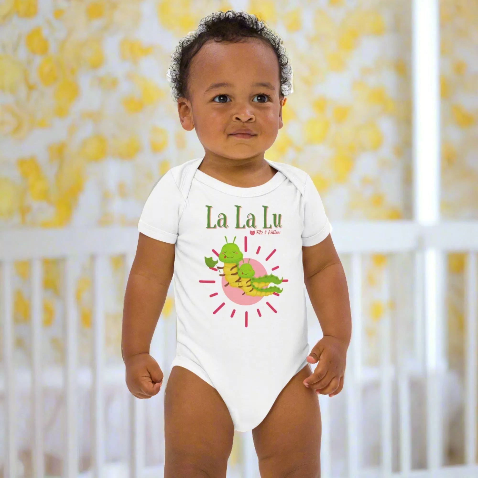 Organic cotton newborn bodysuit, short sleeve, La, La, Lu,