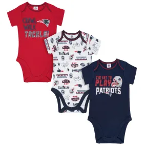 Patriots All Set To Play 3 Pack Short Sleeved Onesies Bodysuits