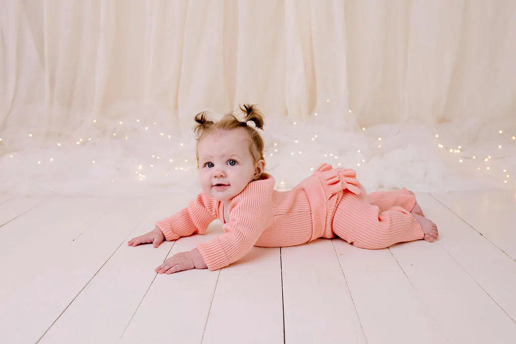 Peach Frilly Ribbed Leggings