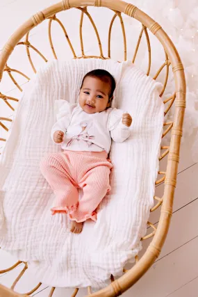 Peach Frilly Ribbed Leggings