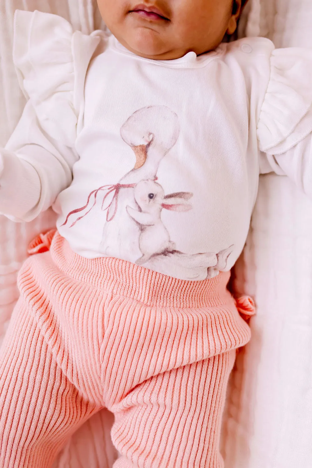 Peach Frilly Ribbed Leggings