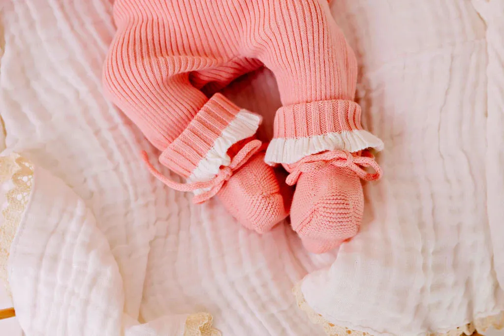 Peach Frilly Ribbed Leggings
