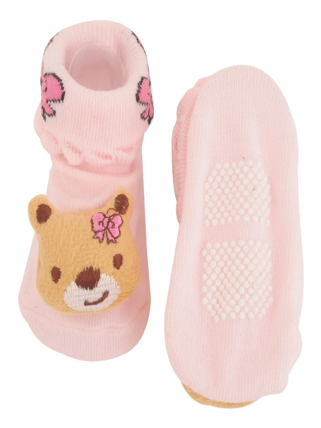 Pink Bear Baby Socks with Butterfly Accents – 3D Bear Design for Babies
