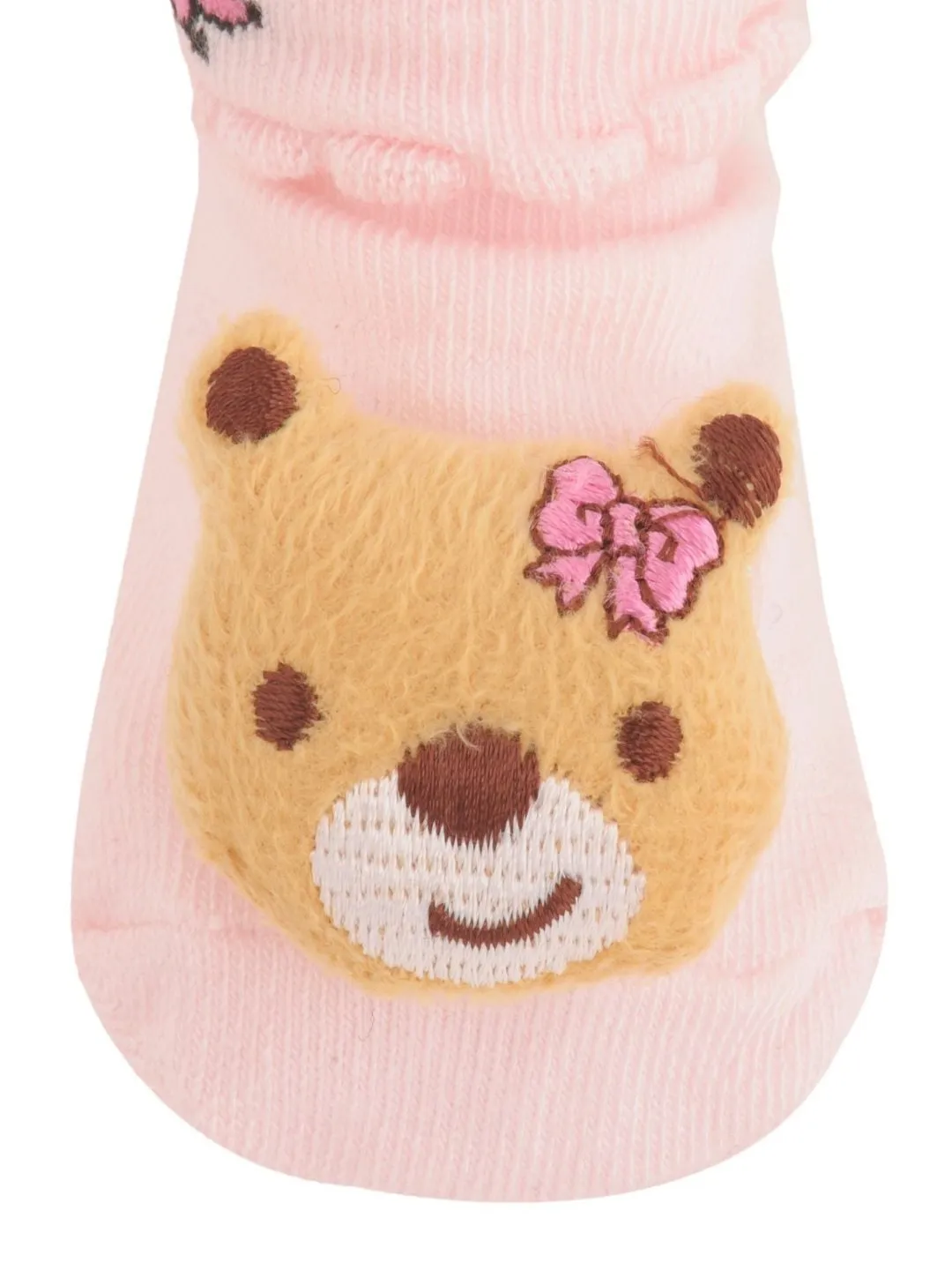 Pink Bear Baby Socks with Butterfly Accents – 3D Bear Design for Babies