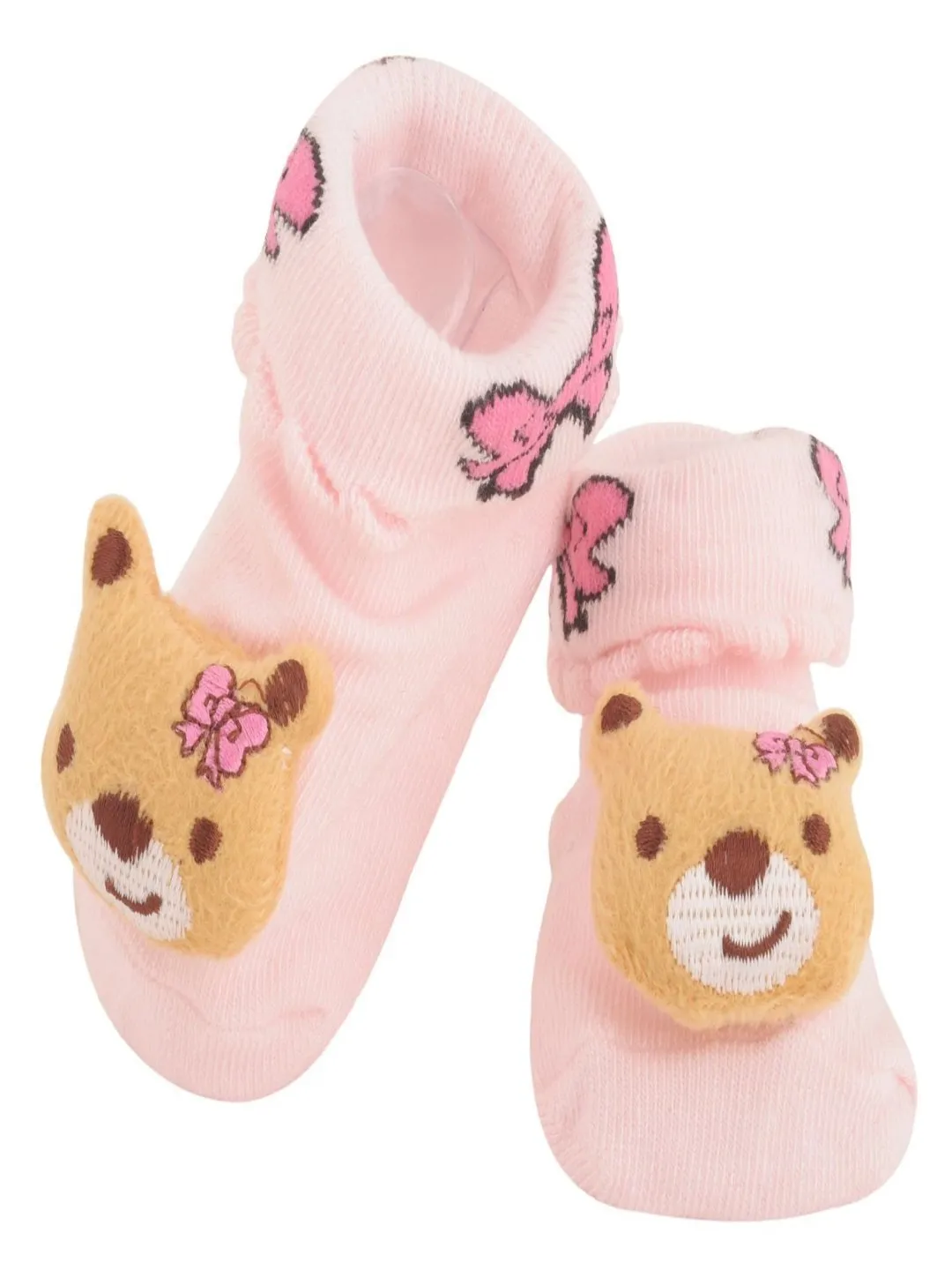 Pink Bear Baby Socks with Butterfly Accents – 3D Bear Design for Babies