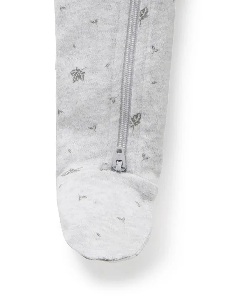 Purebaby Organic Zip Growsuit - Pale Grey Leaf