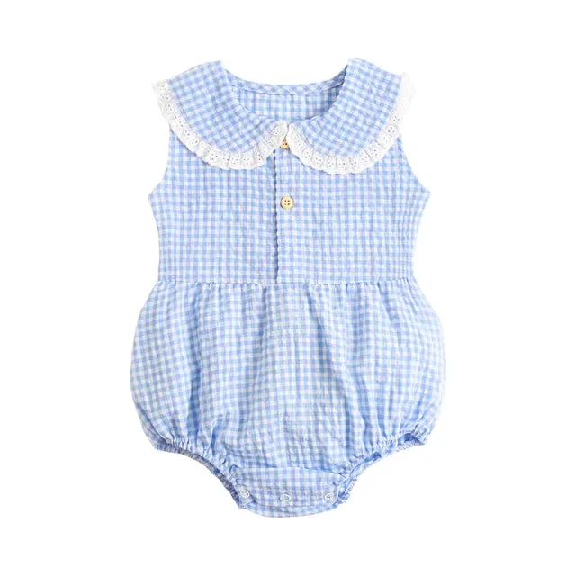 Summer Cotton Baby Bodysuit Newborn Cute Plaid Clothing for Baby Girls Sleeveless Toddler Infant Bodysuits