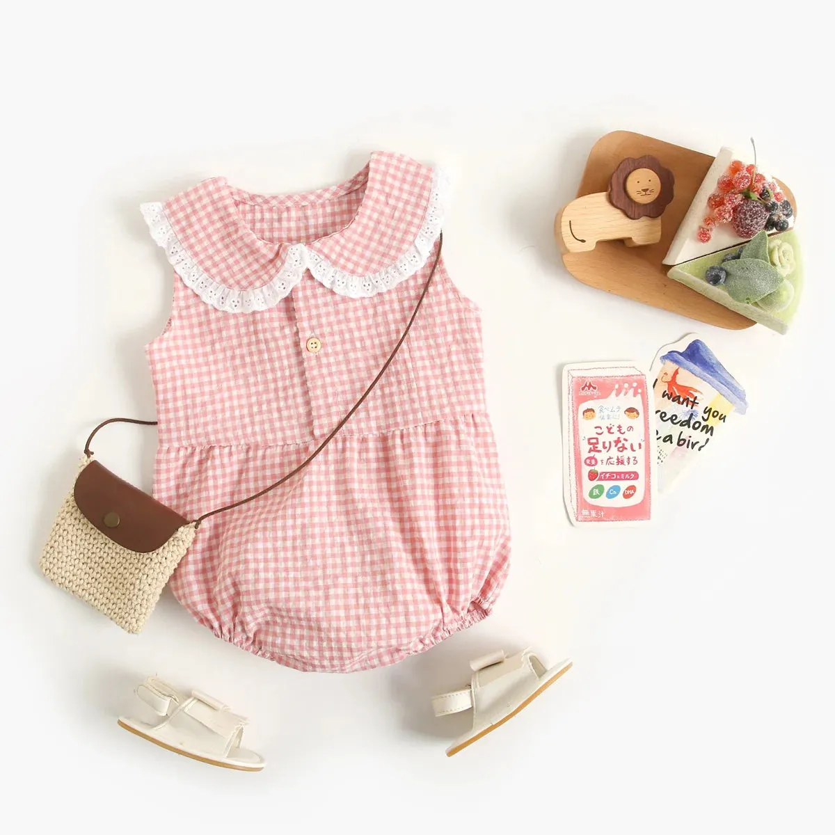 Summer Cotton Baby Bodysuit Newborn Cute Plaid Clothing for Baby Girls Sleeveless Toddler Infant Bodysuits