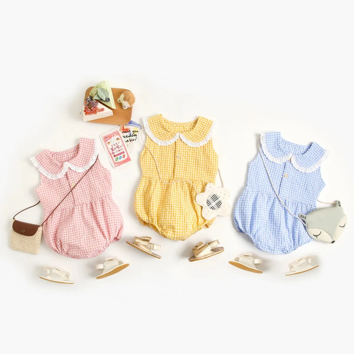 Summer Cotton Baby Bodysuit Newborn Cute Plaid Clothing for Baby Girls Sleeveless Toddler Infant Bodysuits
