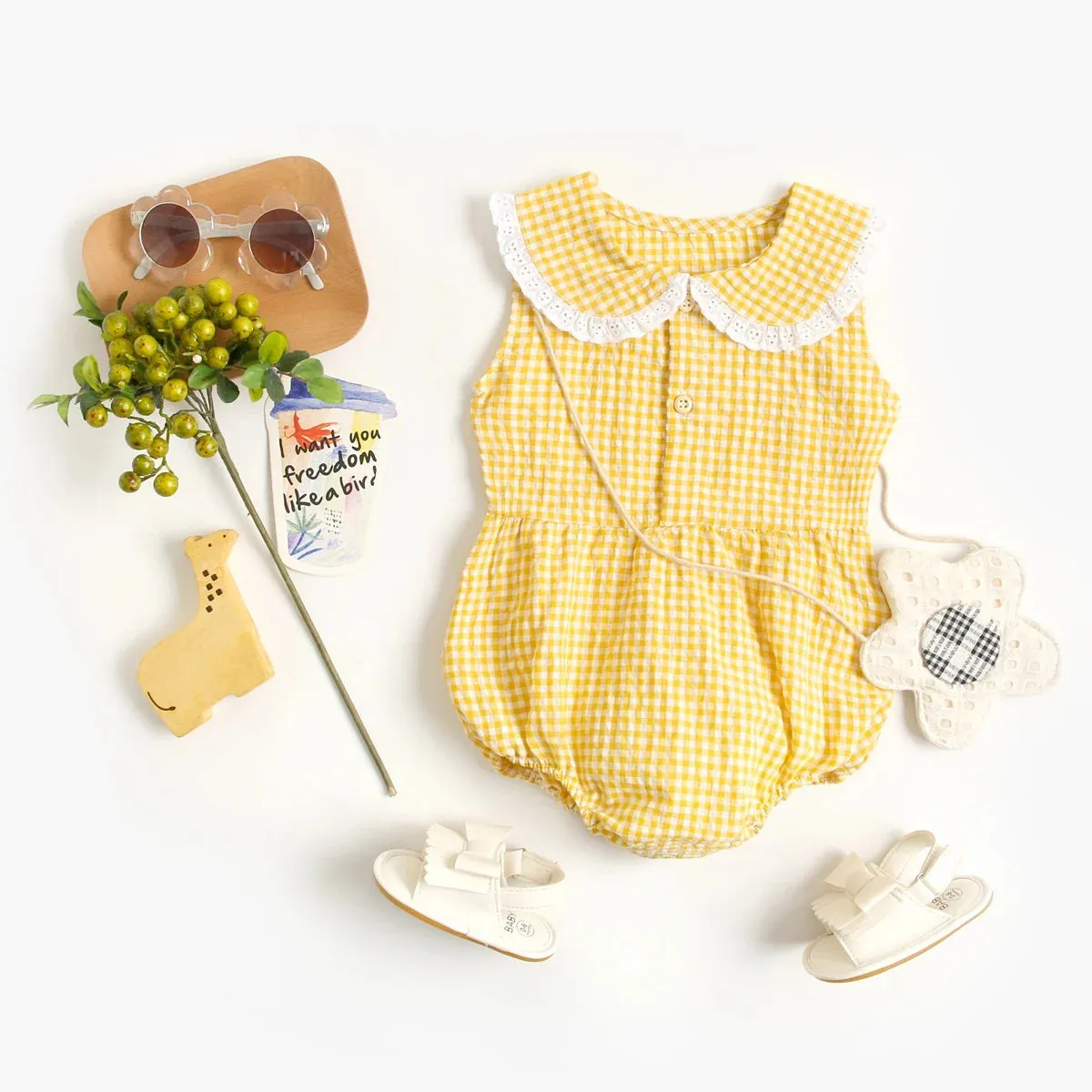 Summer Cotton Baby Bodysuit Newborn Cute Plaid Clothing for Baby Girls Sleeveless Toddler Infant Bodysuits